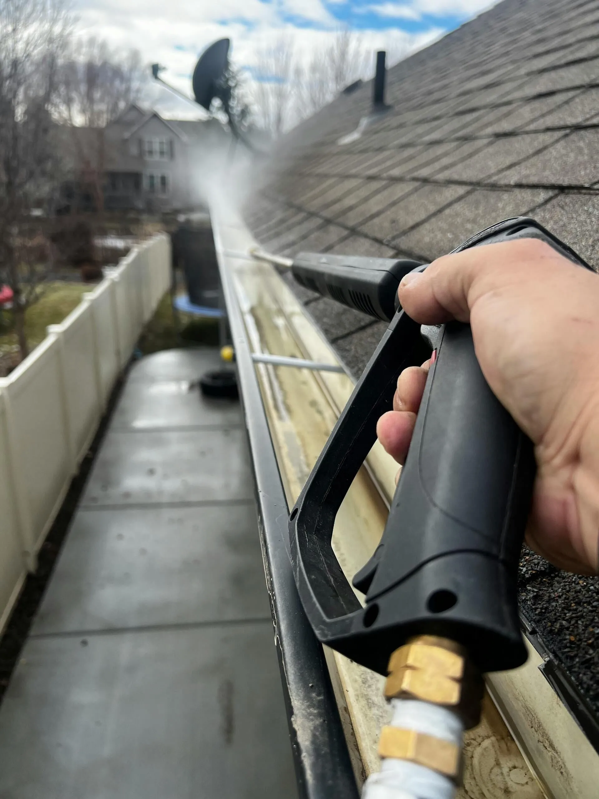 Power washing gutters